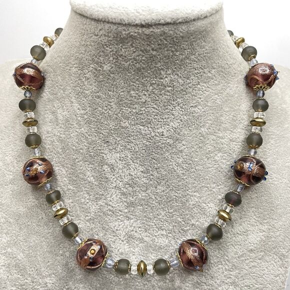 Artisan Handcrafted Vintage Venetian Murano Wedding Cake Glass Beaded Necklace - Picture 2 of 9